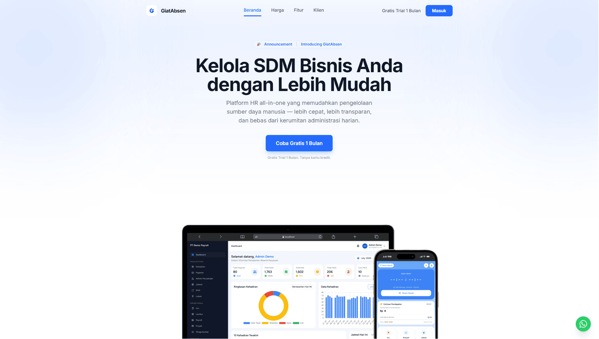 GiatAbsen – HR & Attendance Platform with Face Recognition and GPS